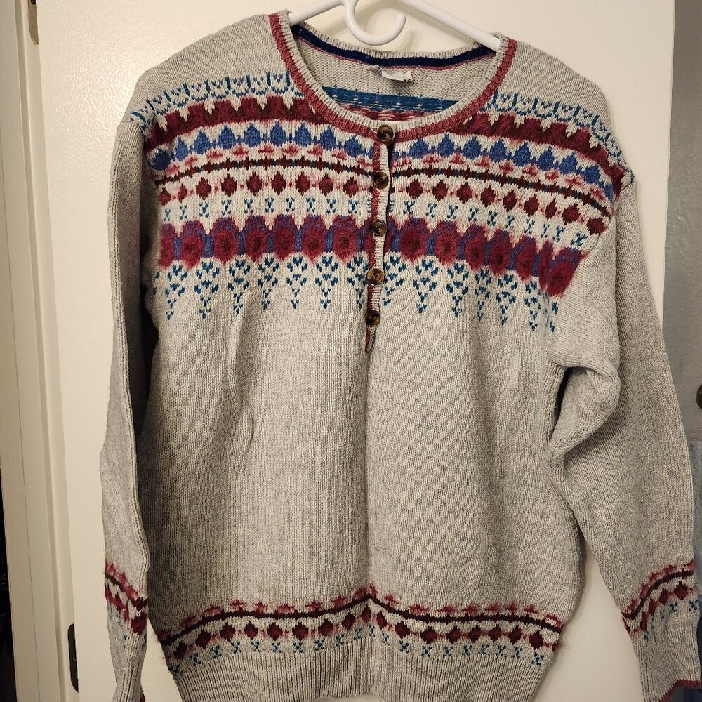 Sundance Gray, Blue, Rose & Teal Sweater - Medium EUC
